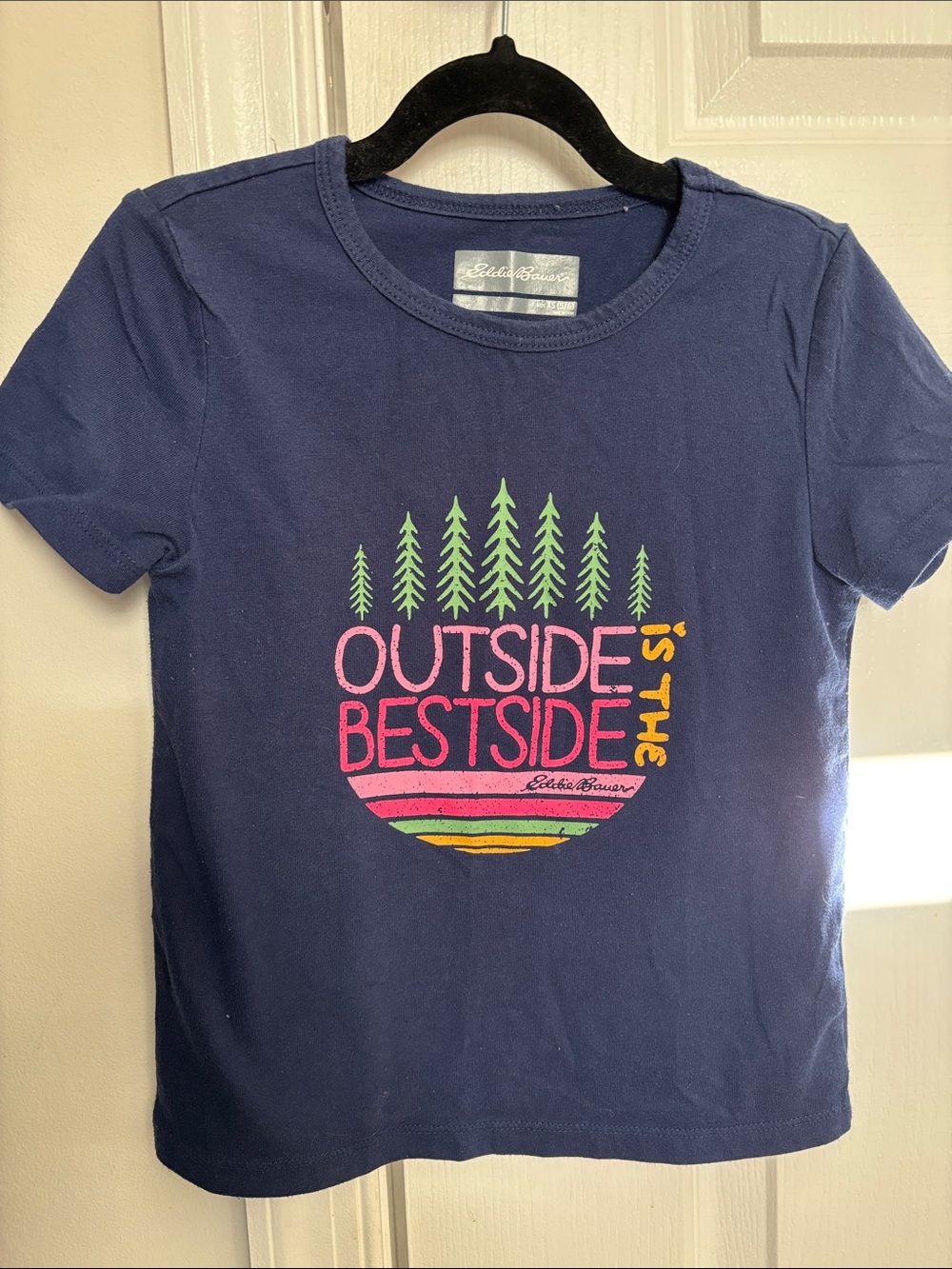 Eddie Bauer Navy Tee with Pink, Green & Yellow Graphic